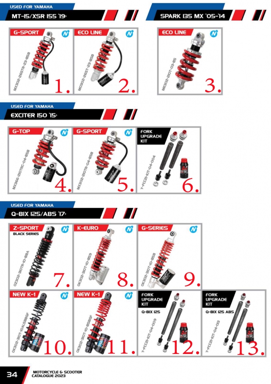 โช๊ค YSS USED FOR YAMAHA  MT-15/XSR 155 19  /  EXCITER 150 15  /  Q-BIX 125/ABS 17