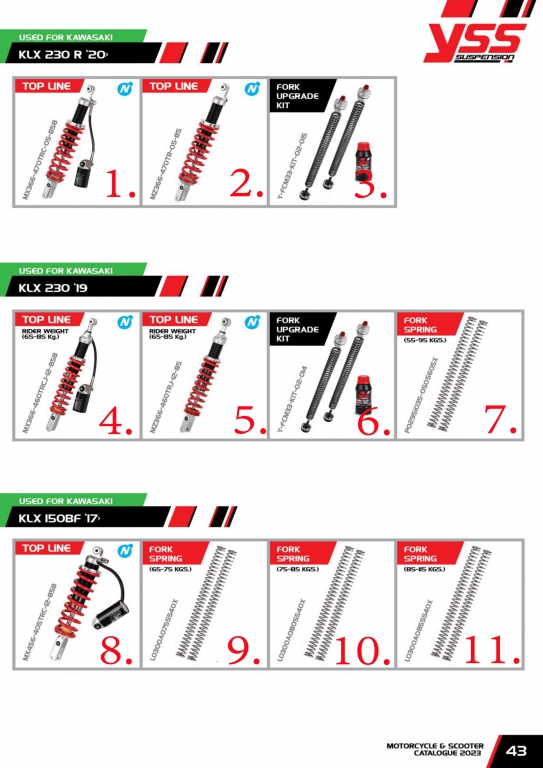 โช๊ค YSS USED FOR KAWASAKI KLX 250 R 20 /  KLX 230 19 /  KLX 150BF 17