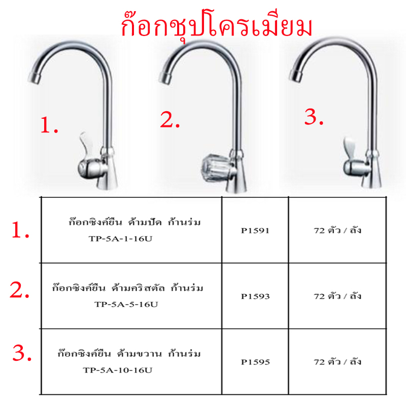 ก๊อกซิงค์ยืนชุบโครเมี่ยม ก้านร่ม มี3แบบ ราคาขายต่อลัง สินค้าได้ตามรูป