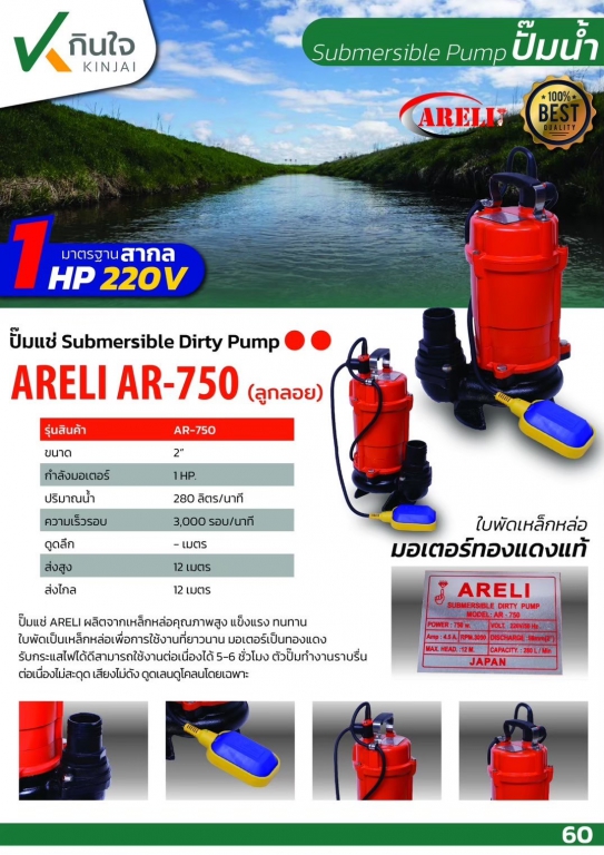 ปั๊มแช่ดูดโคลนลูกลอย ARELI - AR-750