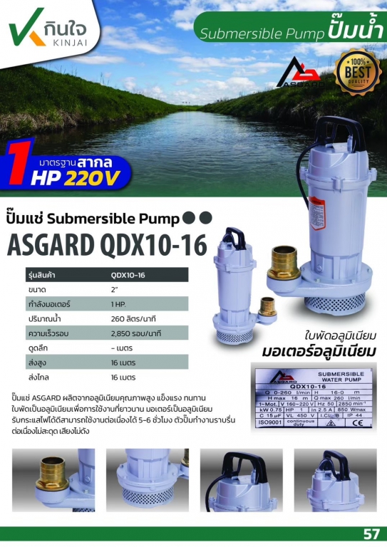 ปั๊มแช่QDX - 750W ขนาด 2นิ้ว ASGARD  QDX10-16