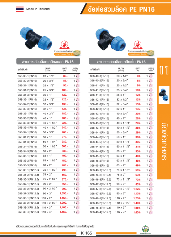 ข้อต่อสวมล็อก PE PN16 รายละเอียดสินค้าตามรูปภาพ