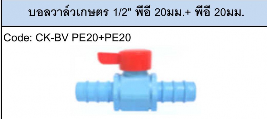 บอลวาล์ว 1/2 PE20mm.+PE20mm. และ บอลวาล์ว 3/4 PE25mm.+PE25mm. ราคาต่อ 1กล่อง