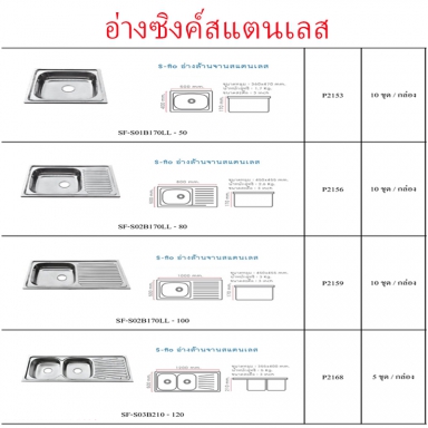 อ่างซิงค์สแตนเลส มี4แบบ ราคาขายต่อกล่อง สินค้าได้ตามภาพ