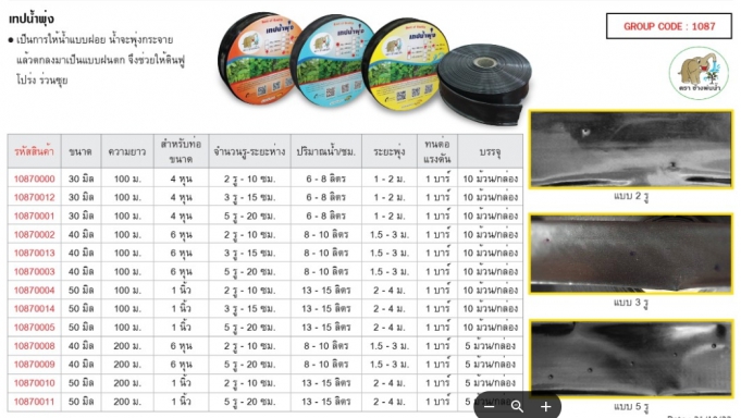 เทปน้ำพุ่ง 100 เมตร 10 Ea/Carton และ 200 เมตร 5 Ea/Carton