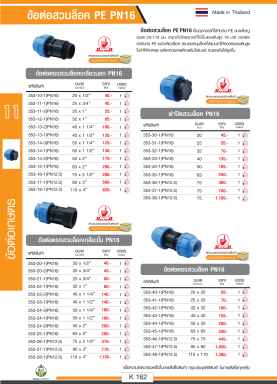 ข้อต่อสวมล็อก PE PN16 รายละเอียดสินค้าตามรูปภาพ
