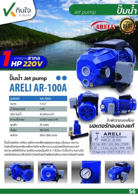 ปั๊มเจทคู่ 1 ใบพัด 1 HP ยี่ห้อ ARELI รุ่น AR-100